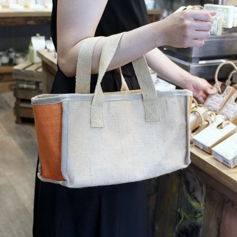 Large shopping basket natural with woven handle, 33x18x20cm dimensions, bright interior