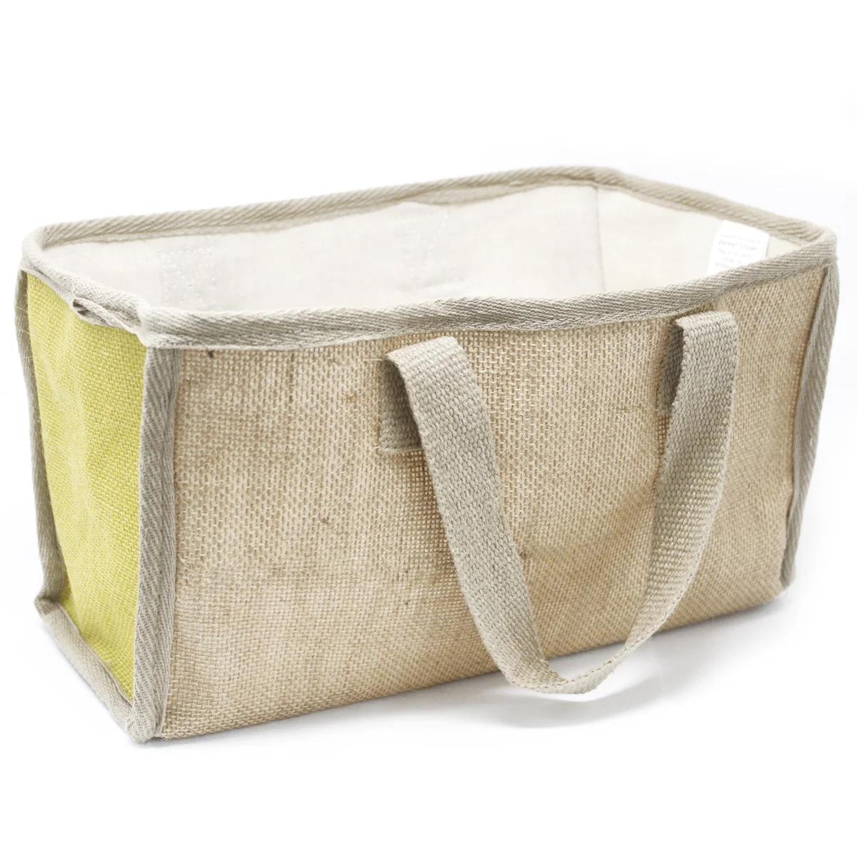 Olive coloured large shopping basket with ribbed weave, dimensions 33x18x20cm.