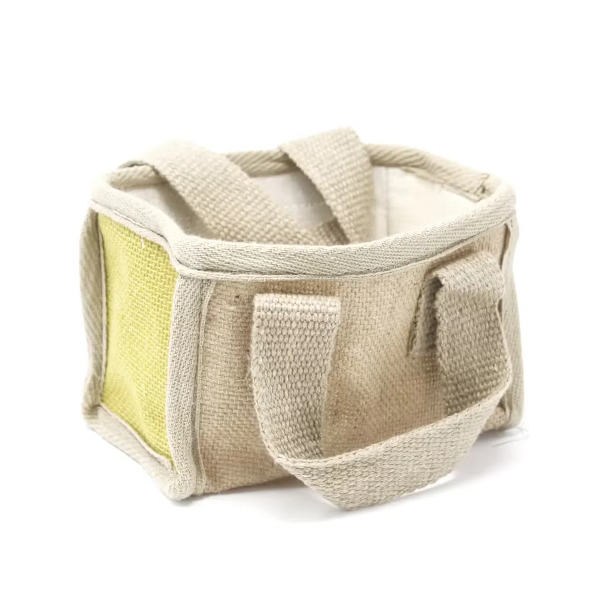 Small olive green storage basket, 16x10x12cm, for groceries.