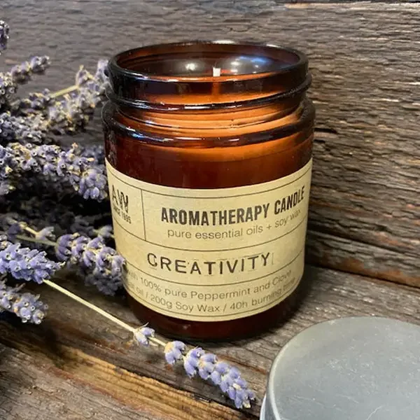 Aromatherapy candle labelled Creativity