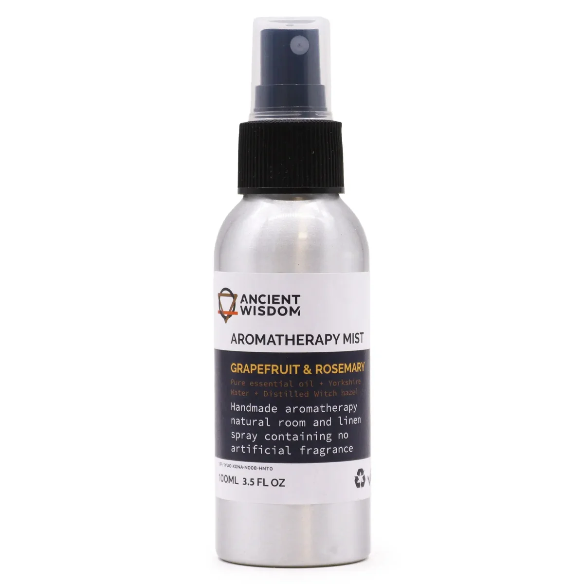 Small glass bottle labeled 100ml Essential Oil Mist – Grapefruit and Rosemary.