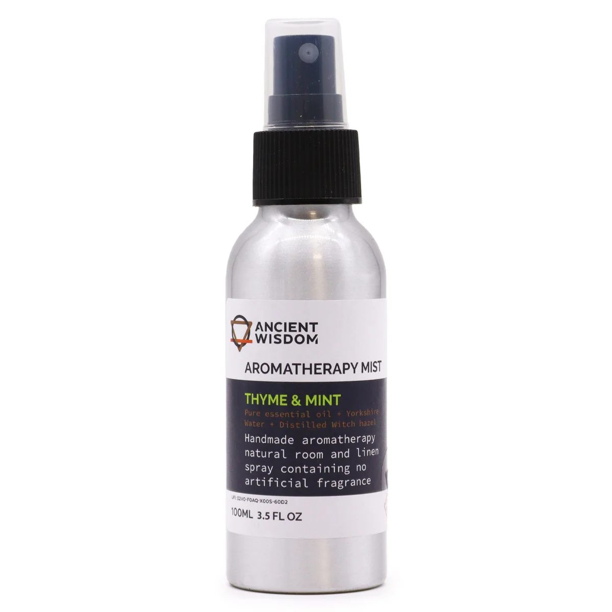 100ml essential oil mist in a bottle labelled Thyme & Mint