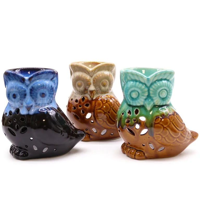 rustic owl oil burner side‑on view, classic design