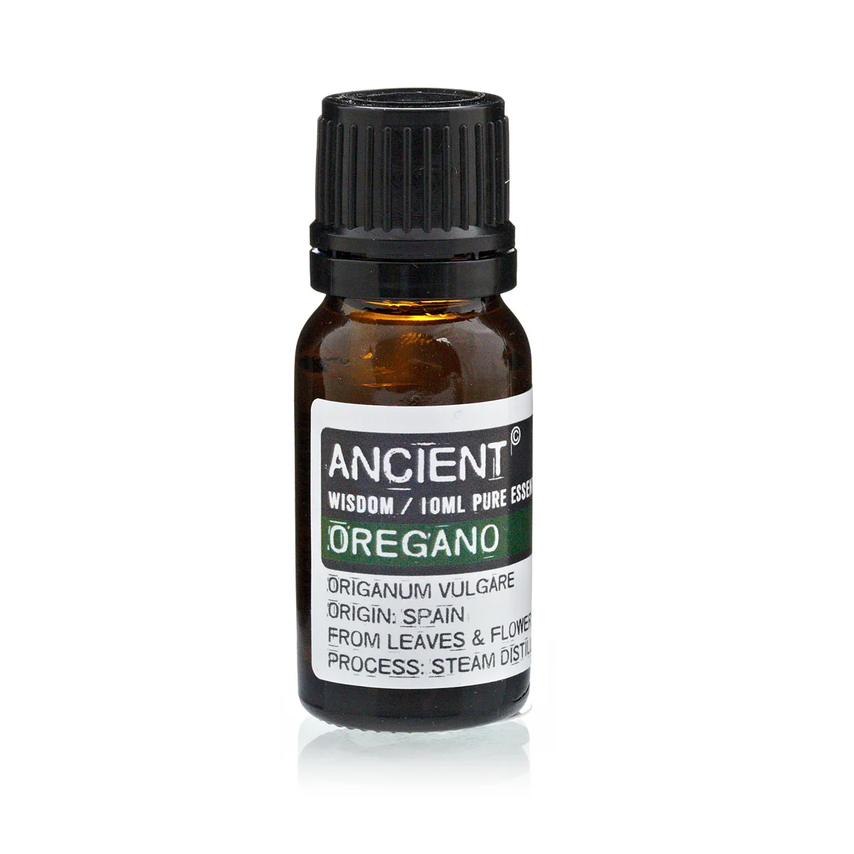 Clear bottle of oregano essential oil 10ml