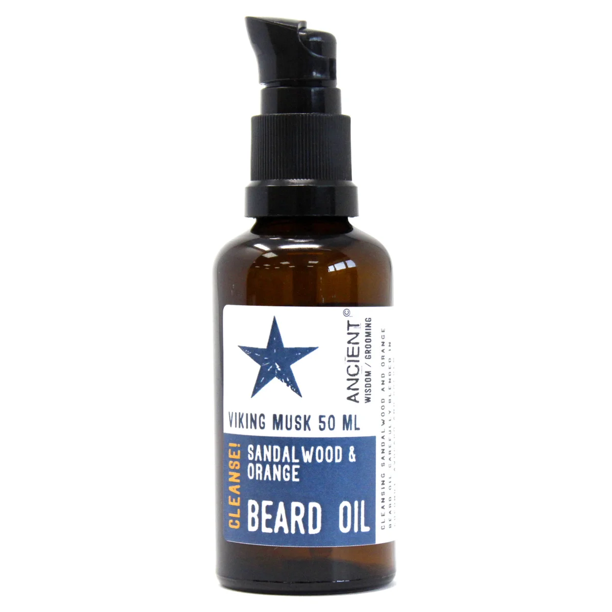50ml bottle of beard cleansing oil with Viking Musk scent