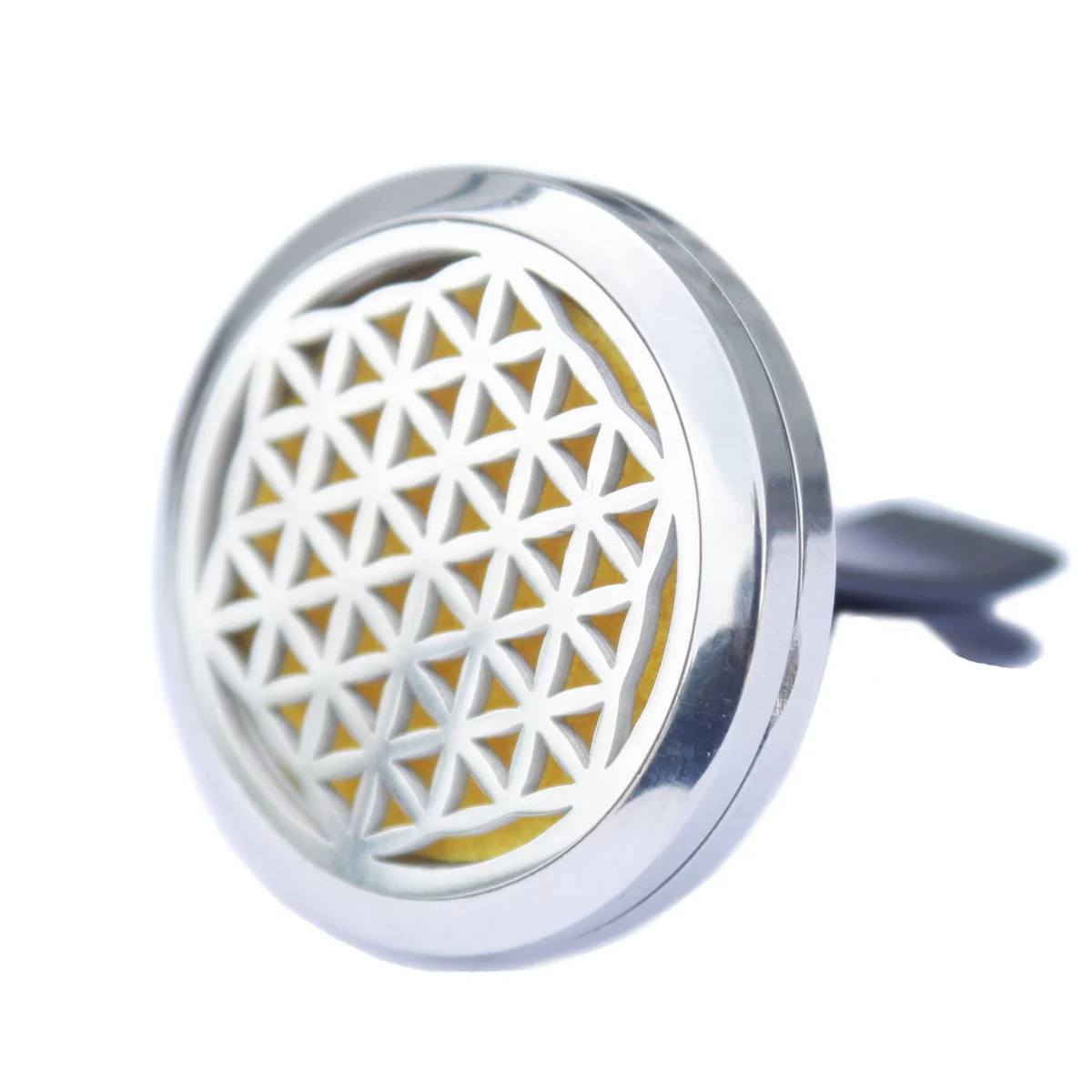 Small 30mm flower of life car diffuser kit in a clear protective sleeve