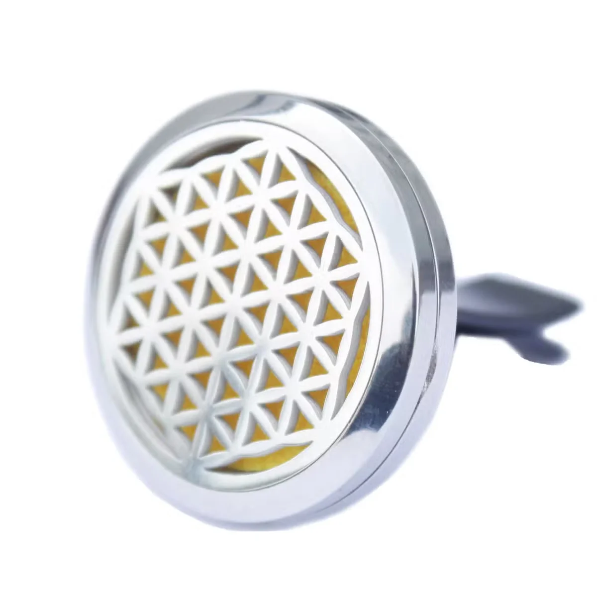 Small 30mm car aromatherapy diffuser featuring Flower of Life design.