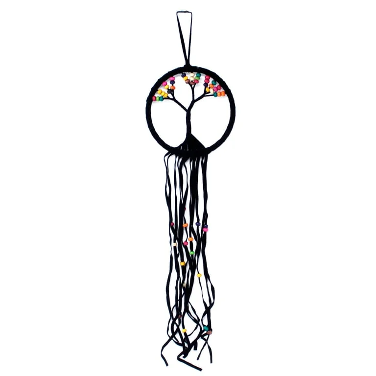 12cm dreamcatcher featuring a Tree of Life design with assorted colors and feathers hanging below