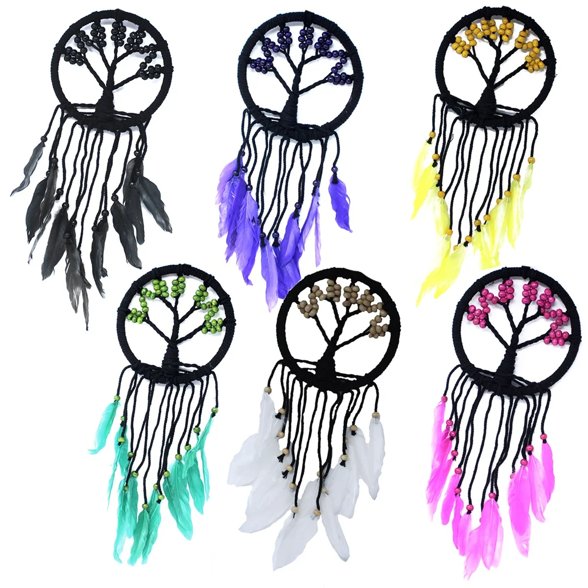 16cm tree of life dreamcatcher with woven net and colourful fringe.