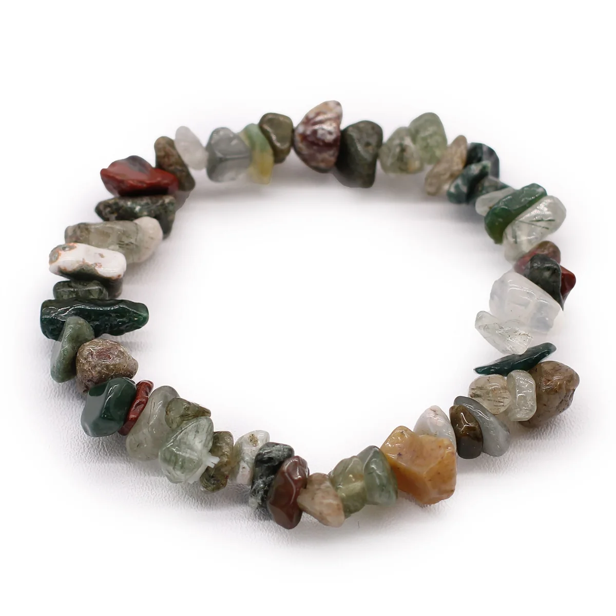 Moss agate bracelet with small chipstone accents.
