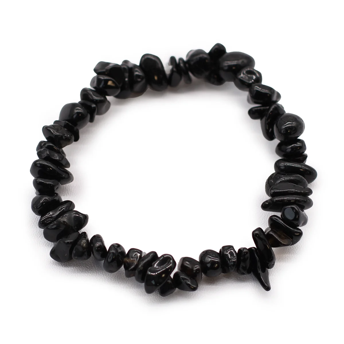 chipstone bracelet featuring black agate stones, sleek black design with smooth rounded edges.