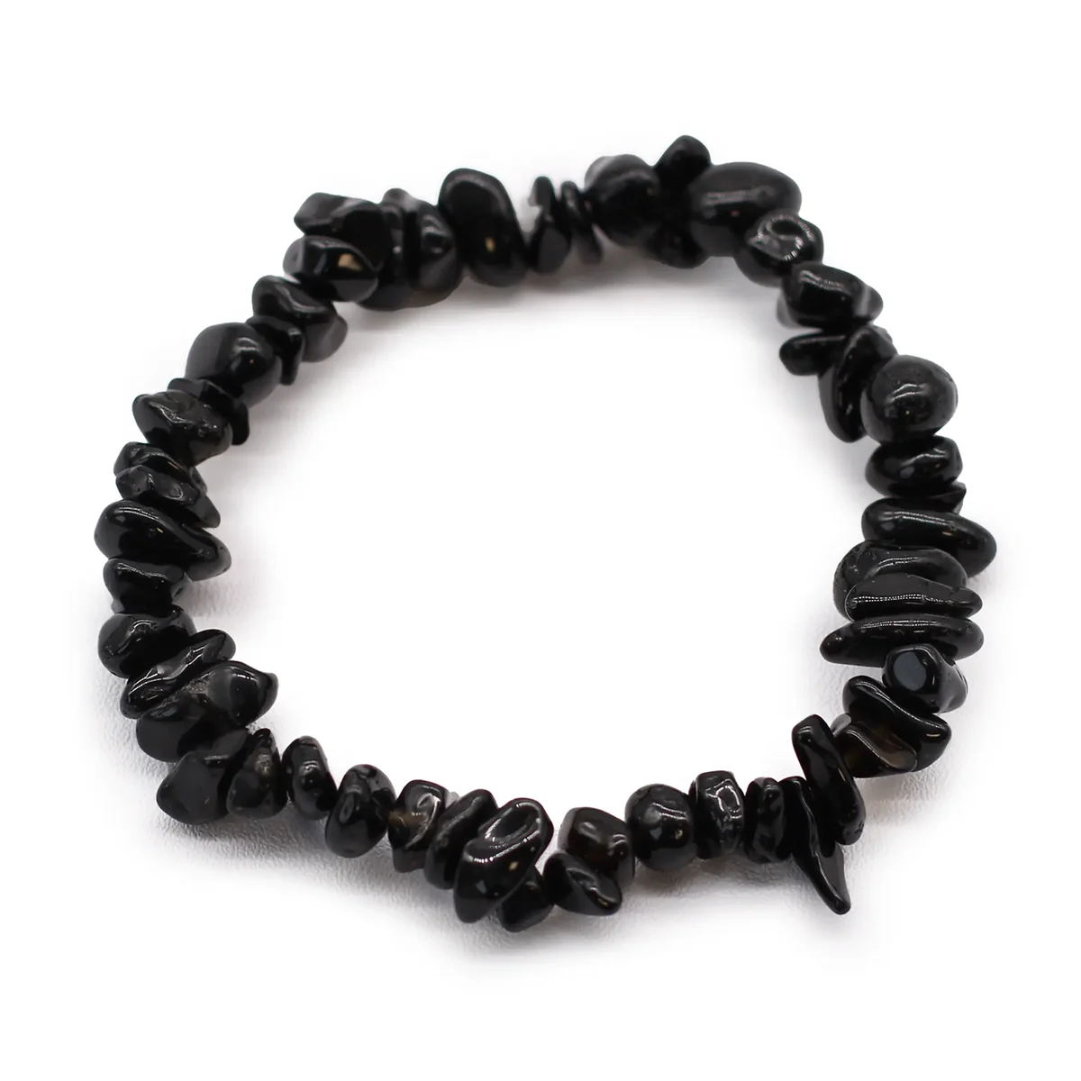 Black agates bracelet with chipstone detail on white background