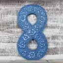 Home decor number 8 in assorted colours, 15cm tall, wall mounted.