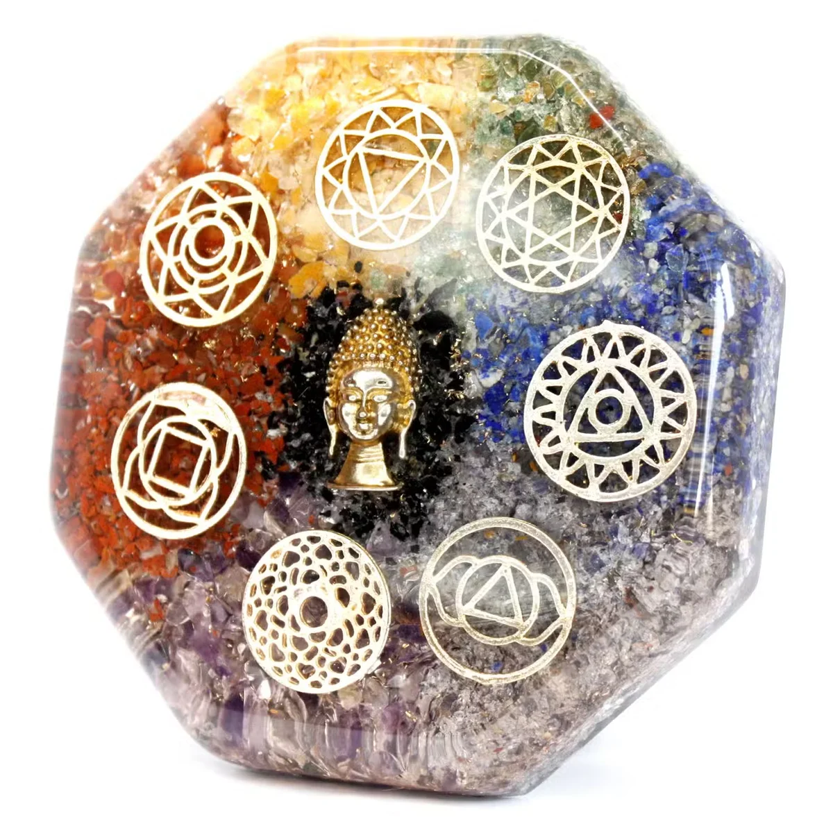 Large Buddha chakra orgonite desk power pack.