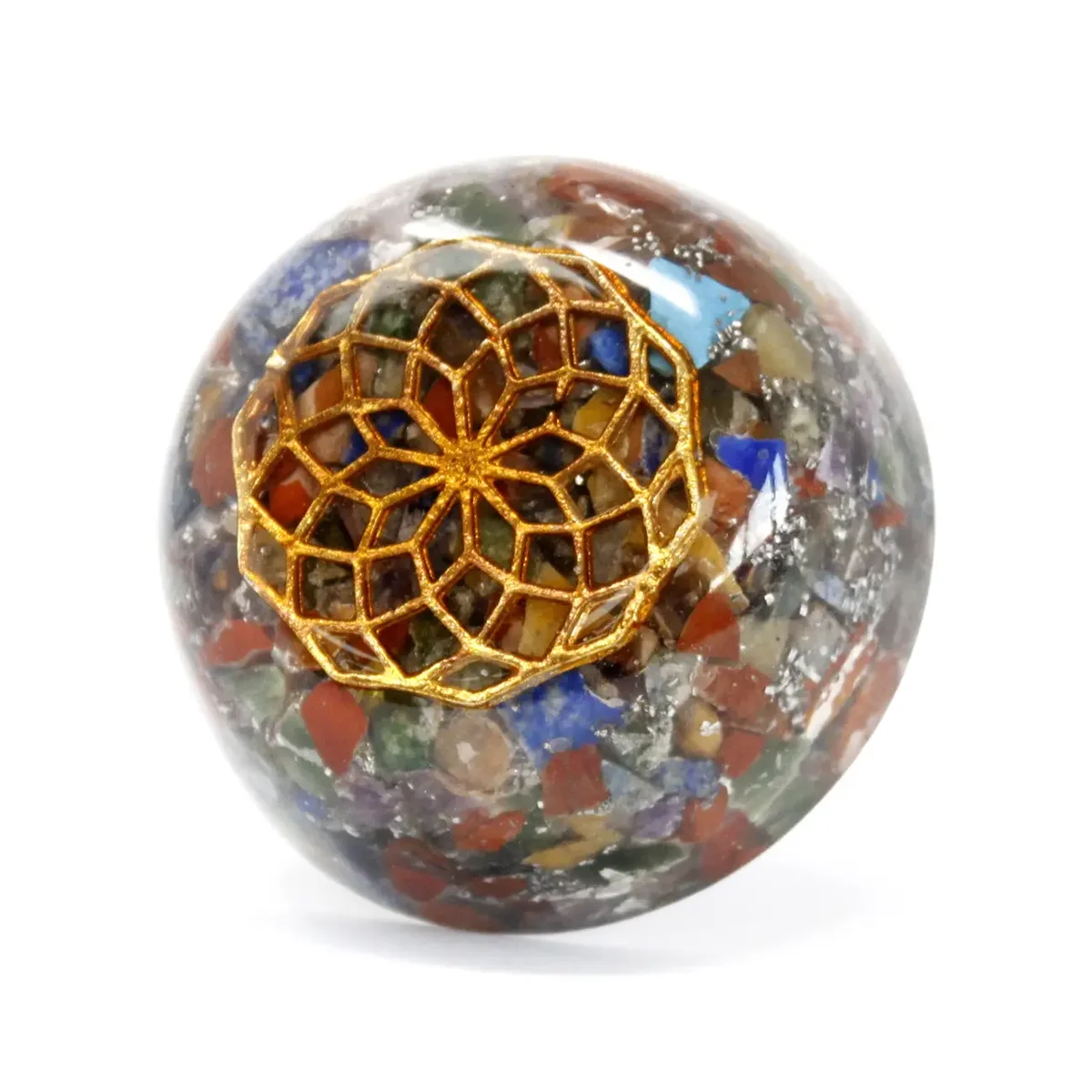 Multi-stone dome Orgonite desk power pack, spherical design with compact stone clusters