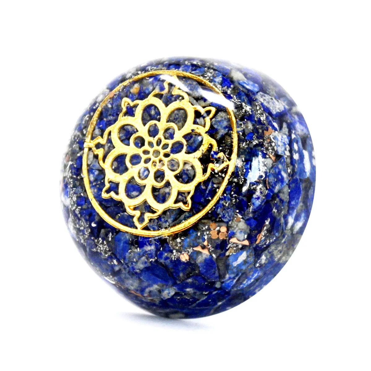 Lapis stone dome-shaped desk orgonite ornament, placed on a desk for a stylish, calming vibe.