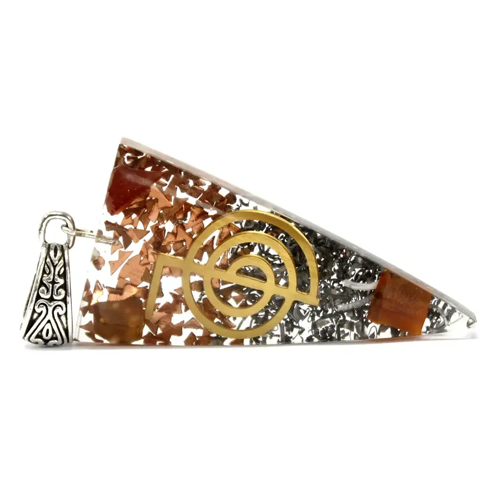Three‑metal Orgonite Power Pendant, energy healing jewellery with interlocking metal points.
