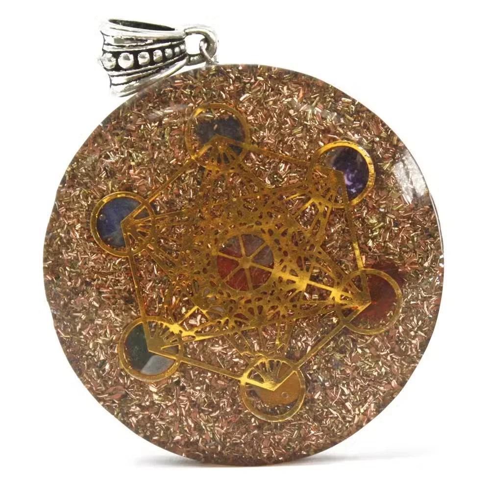 Large orgonite power pendant featuring multi power chakra design, chakra healing jewellery for energy balance and wellness