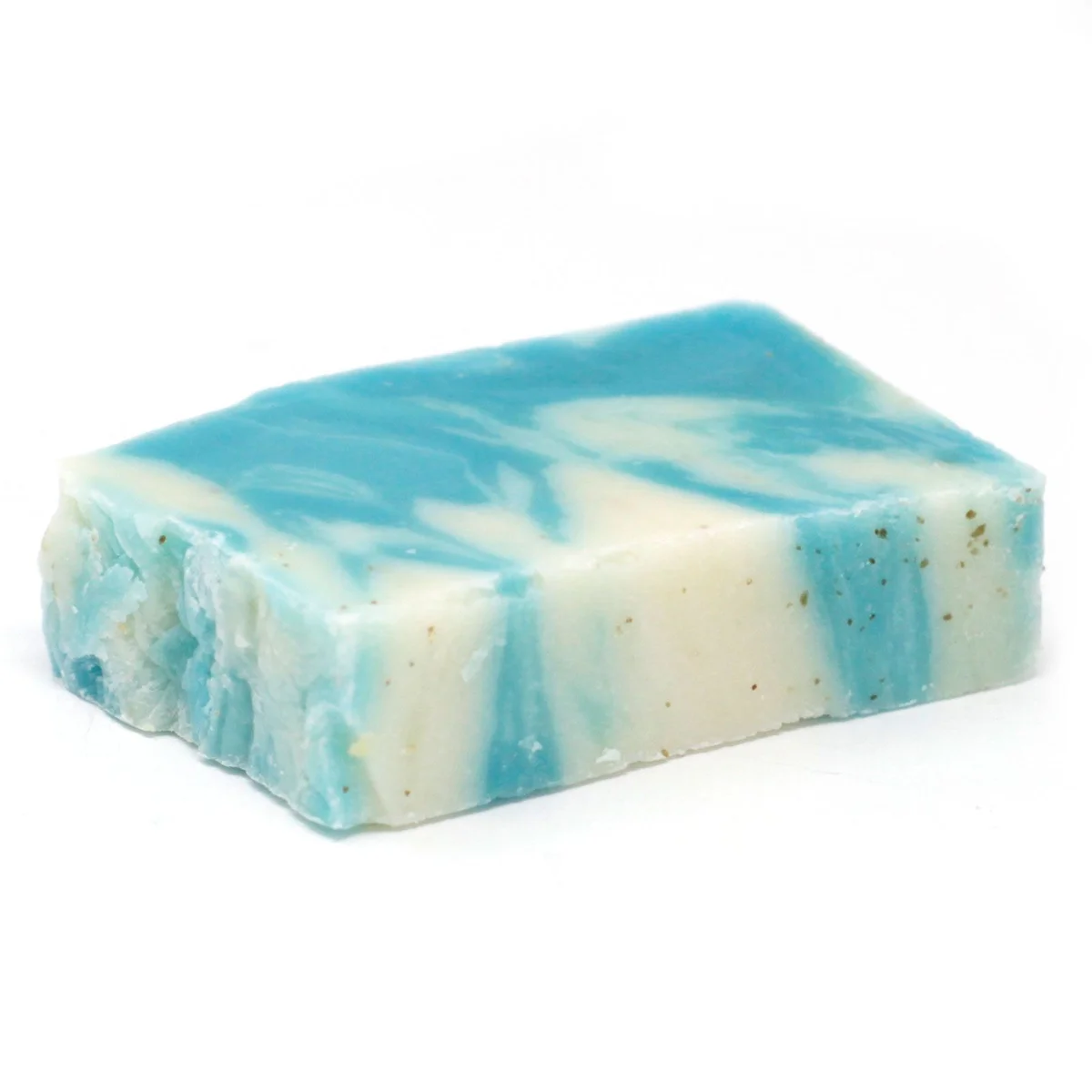 Green seaweed-infused olive oil soap slice weighing approximately 100g on a white background
