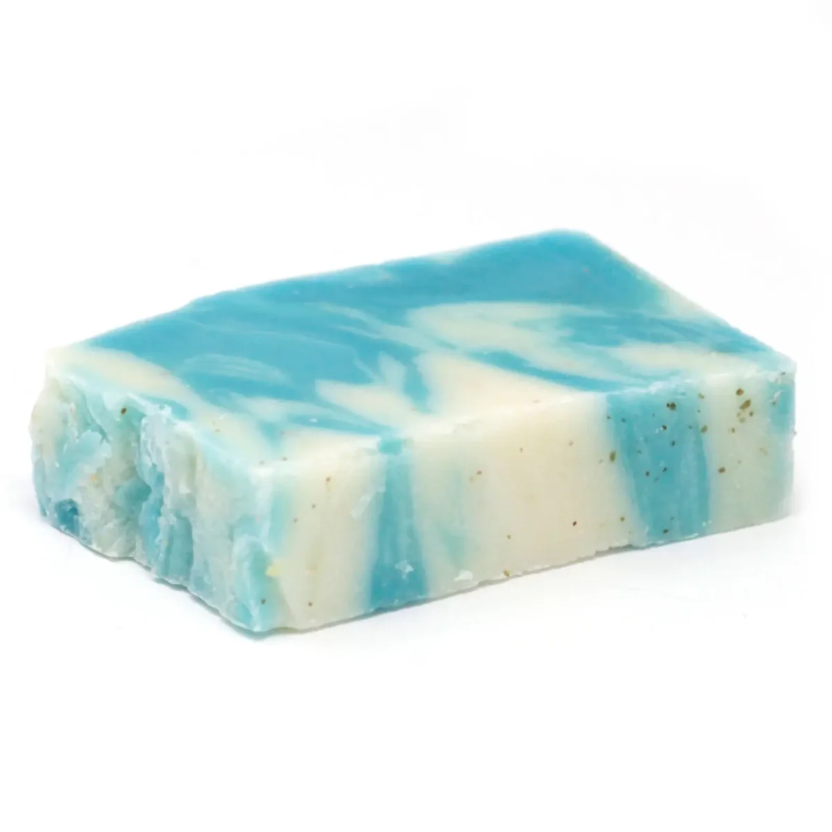 Seaweed soap slice approx 100g with olive oil, rectangular bar with natural green color and textured surface