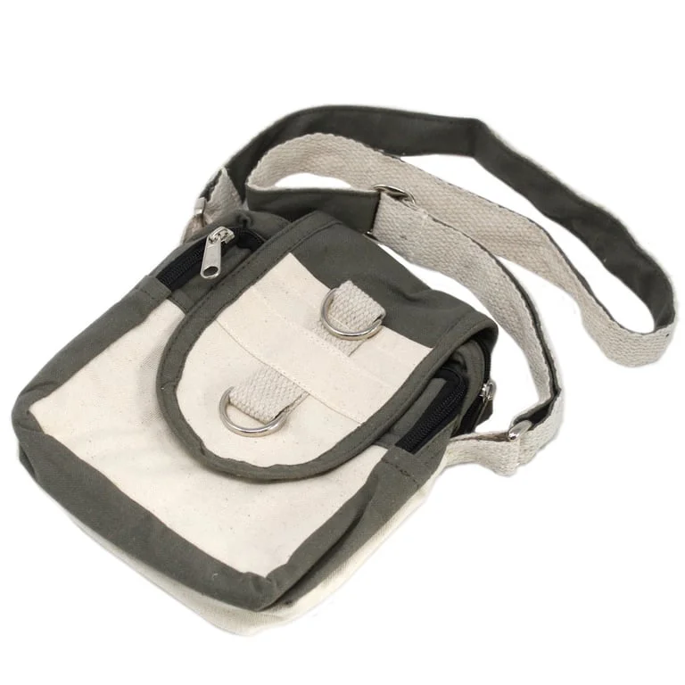 Charcoal natural travel bag with canvas handle and sturdy zipper shown against neutral background.