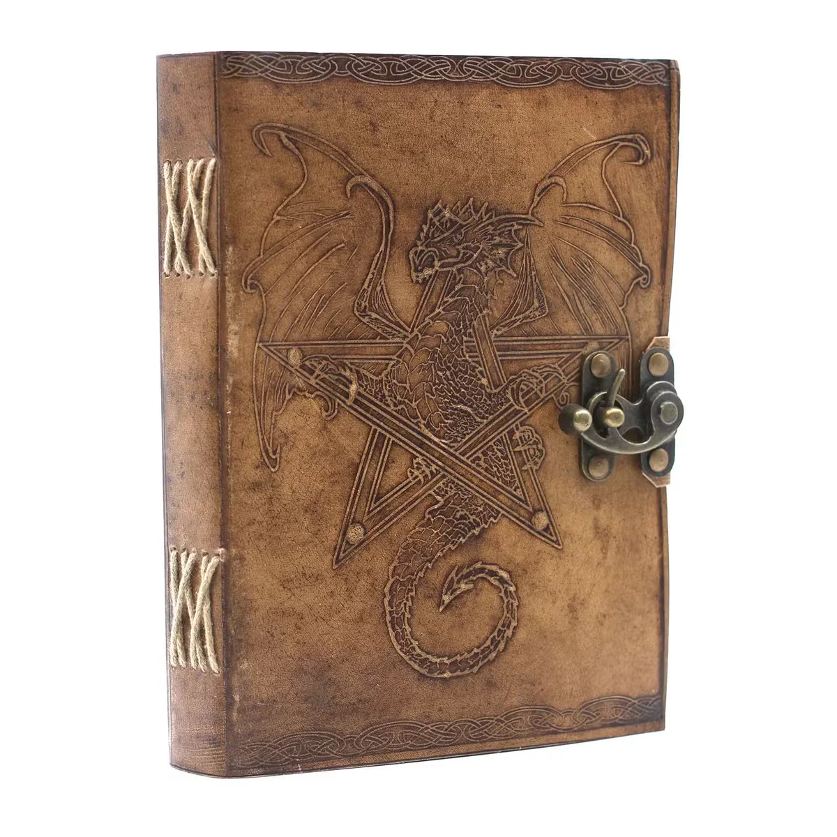 Leather Dragon Notebook 6x8 inches with embossed dragon design, a fantasy themed notebook with leather cover