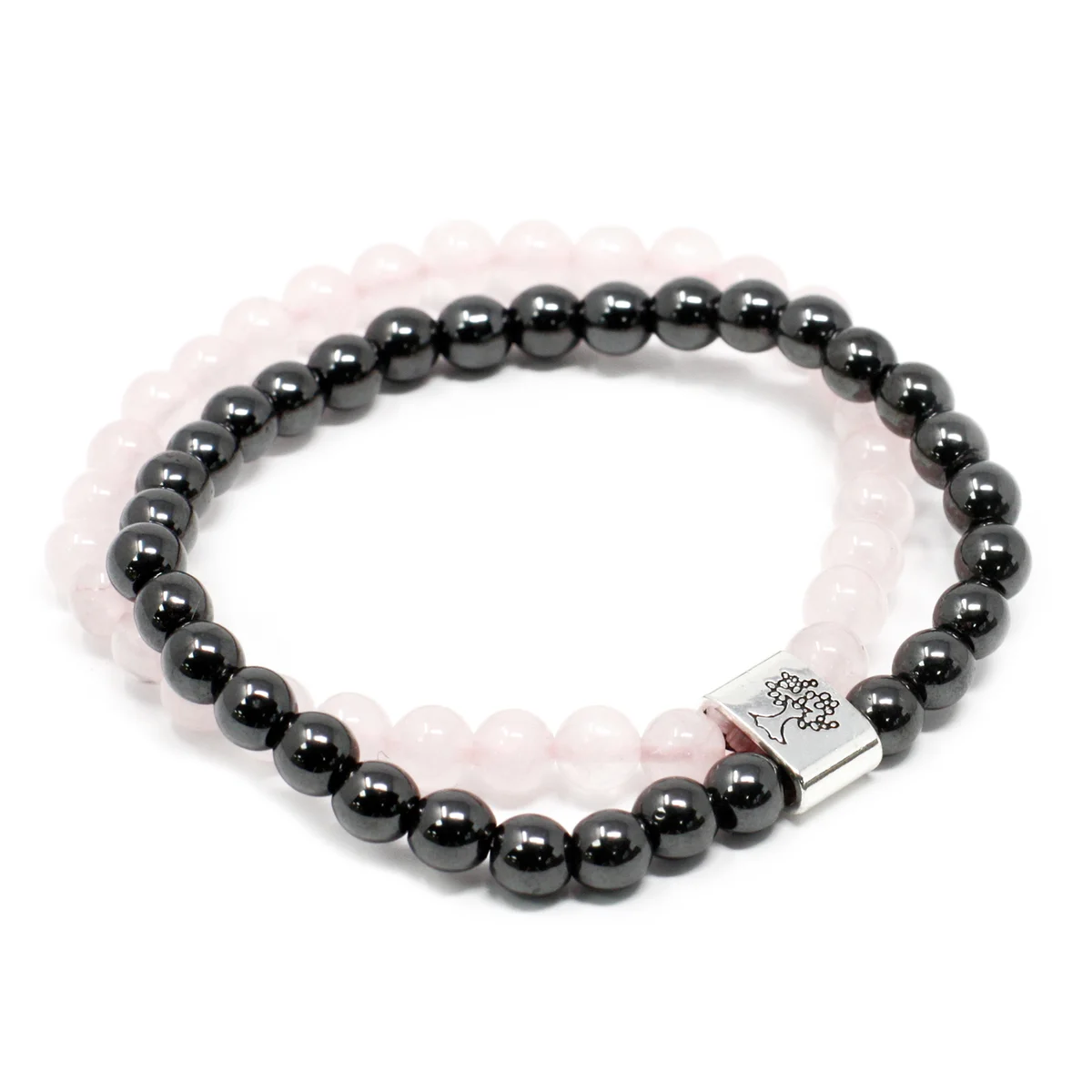 Rose quartz magnetic gemstone bracelet with hanging gemstones on wrist, stylish gemstone jewellery UK