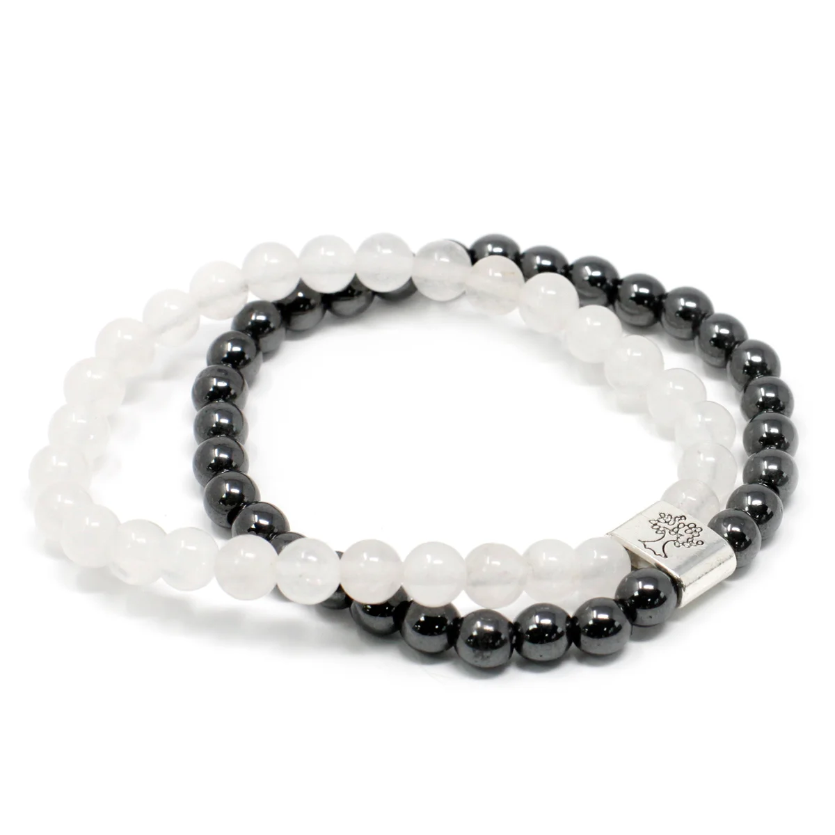 Rock quartz magnetic healing bracelet with natural stone beads on a silver chain, featuring a small clasp.