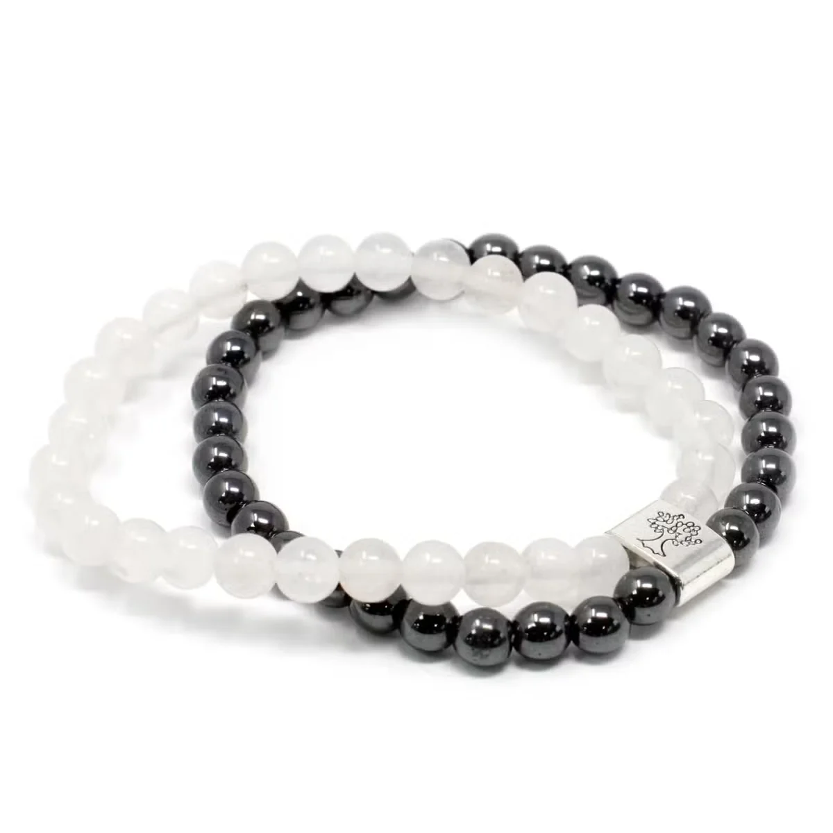 Magnetic bracelet featuring rock quartz gemstone clasp worn on wrist, classic gemstone jewellery UK