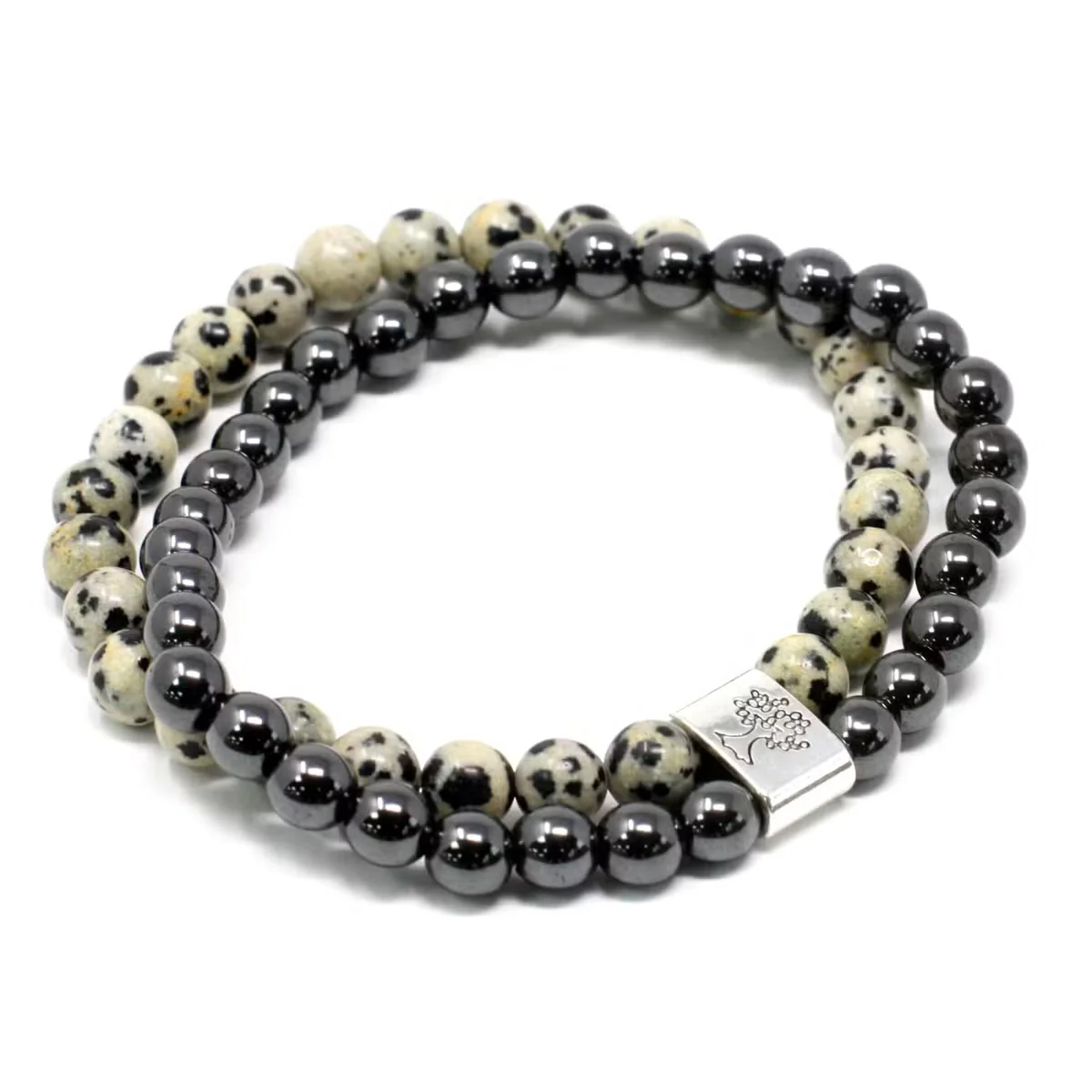 Stylish gemstone bracelet with Dalmation jasper beads and magnetic clasp
