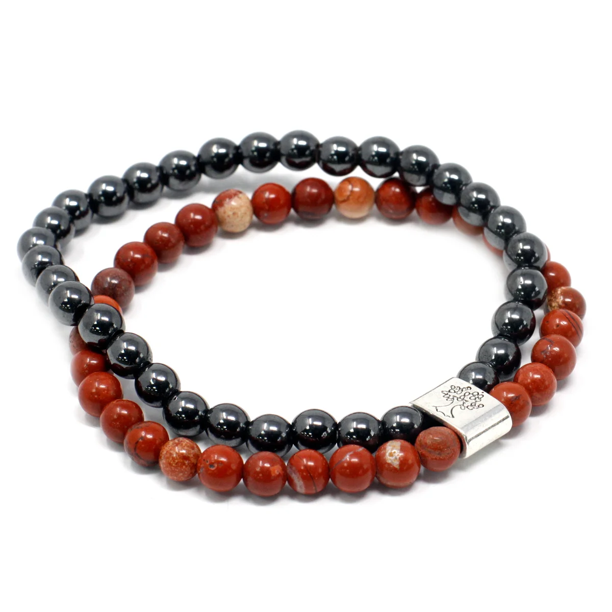 Magnetic bracelet for men featuring a red stone charm linked by delicate chain