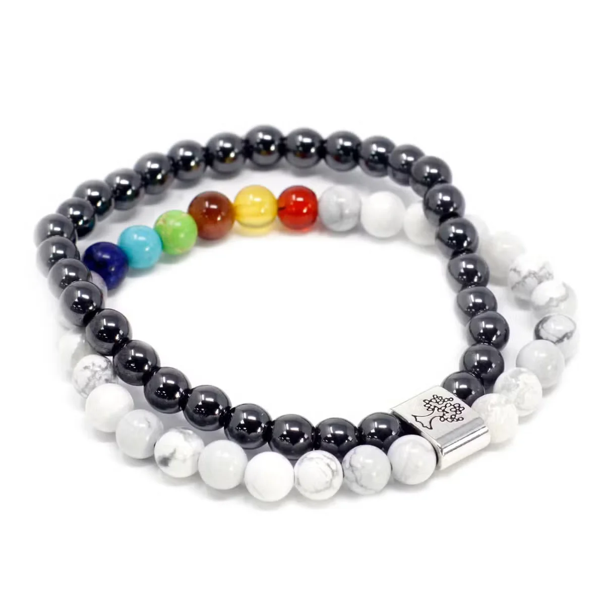 Magnetic bracelet with white howlite gemstone and chakra design.