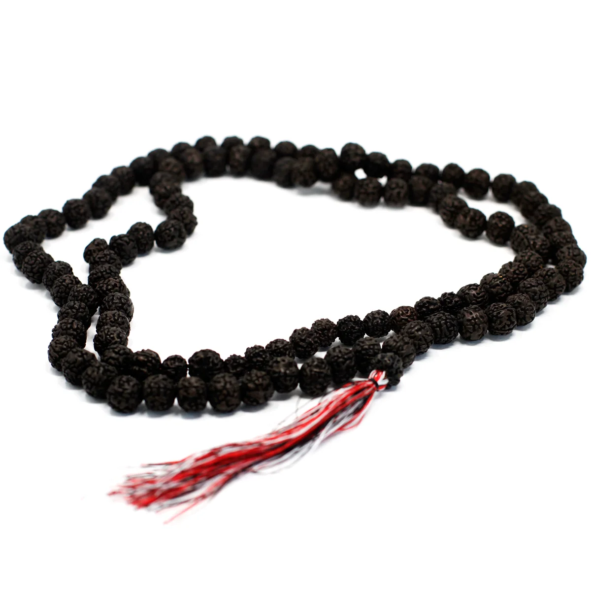 108 dark rudraksha beads strung together to form a single‑threaded mala