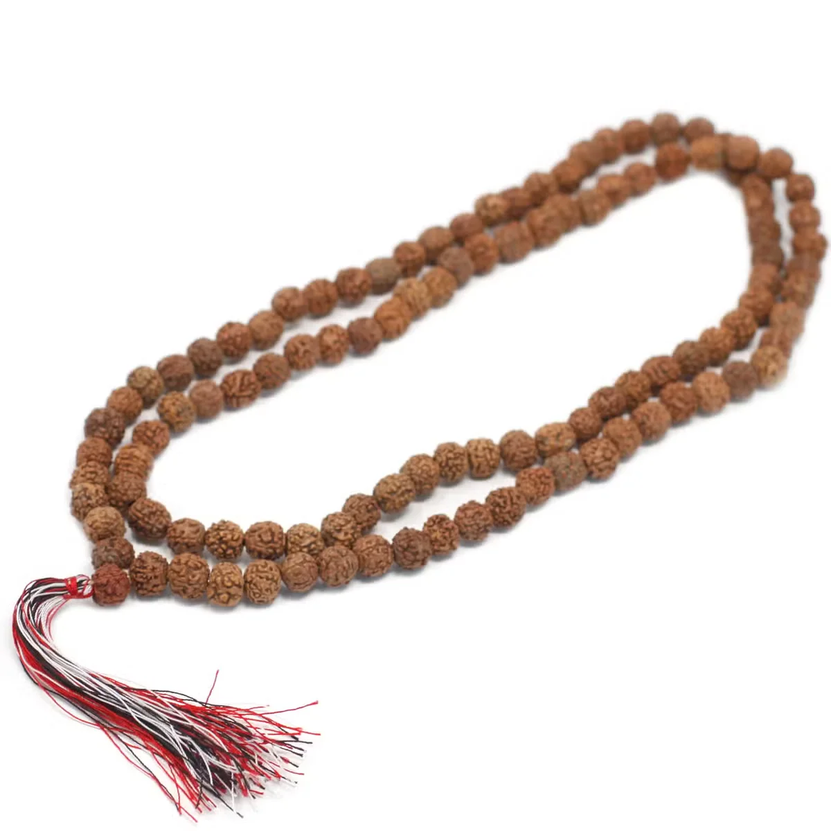 108 bead mala of natural Rudraksha beads forming a single thread