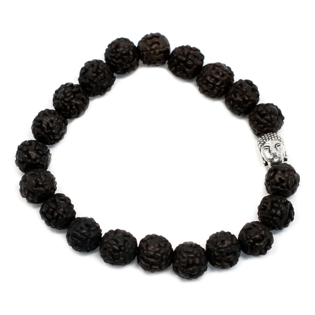 Dark Rudraksha Buddah bangle mala with subtle Buddha motif.