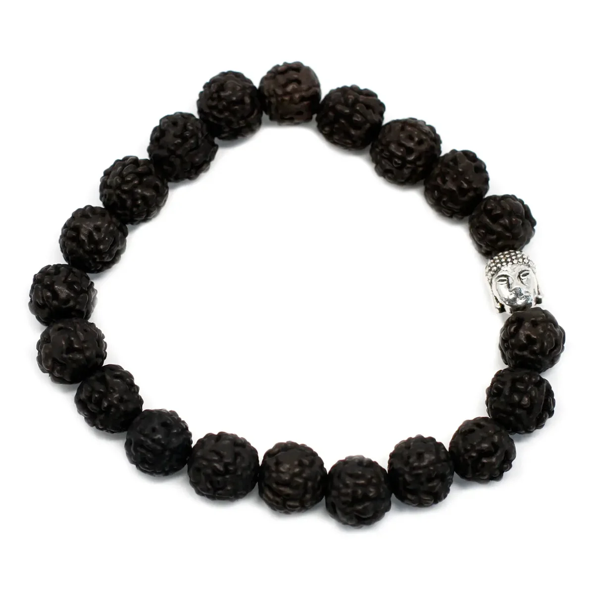 Dark Rudraksha bracelet featuring Buddah.