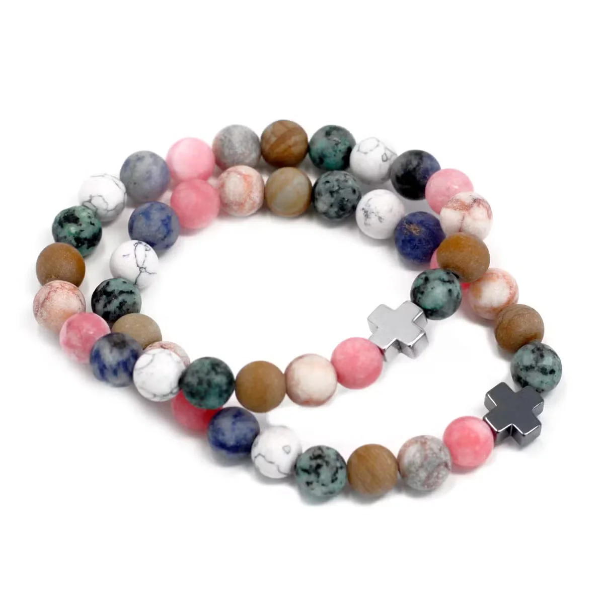 Two rainbow gemstone friendship gift bracelets in harmony, shown side‑by‑side in a set