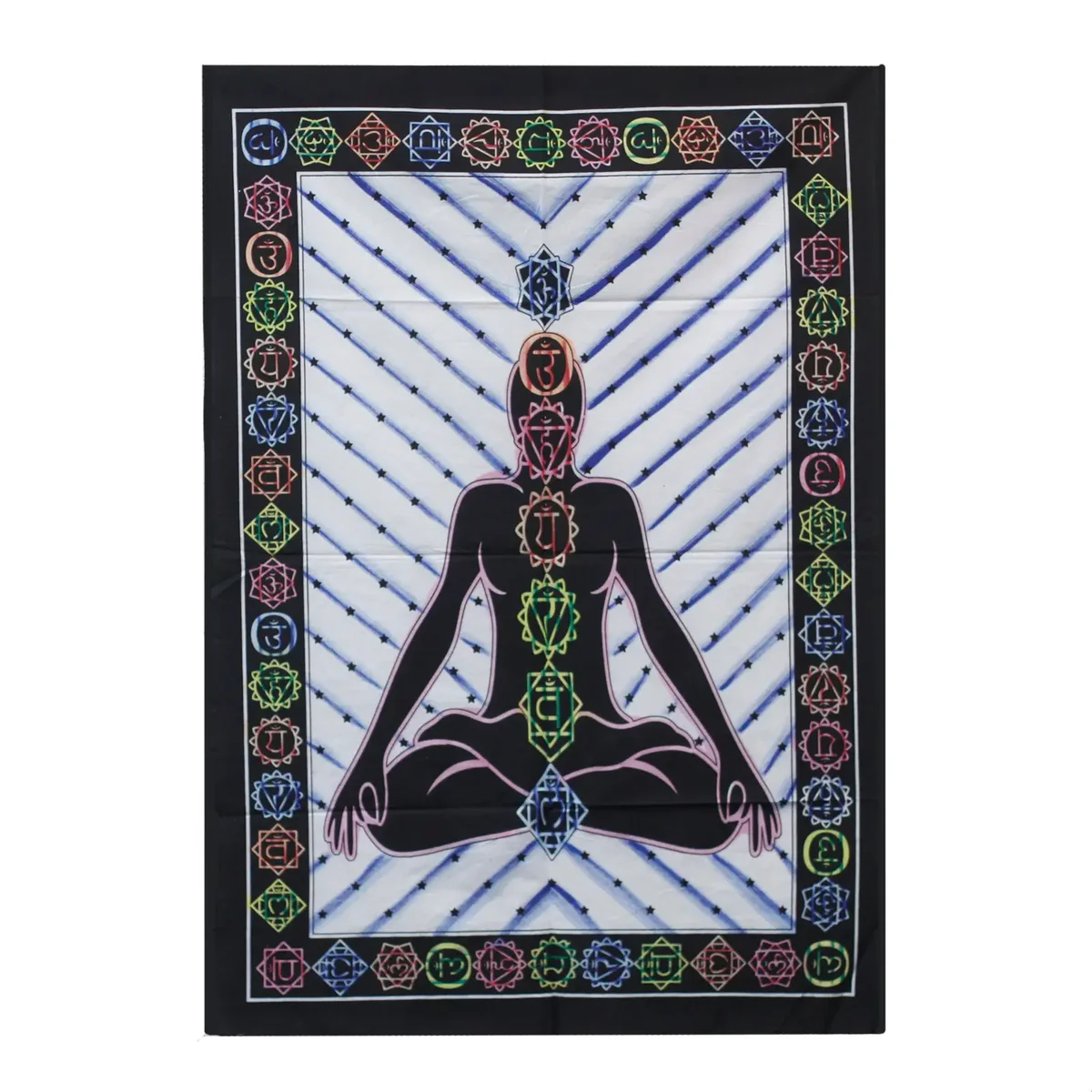 Handbrushed cotton wall art featuring a circular Chakra Buddha with multicoloured gradients and serene expression