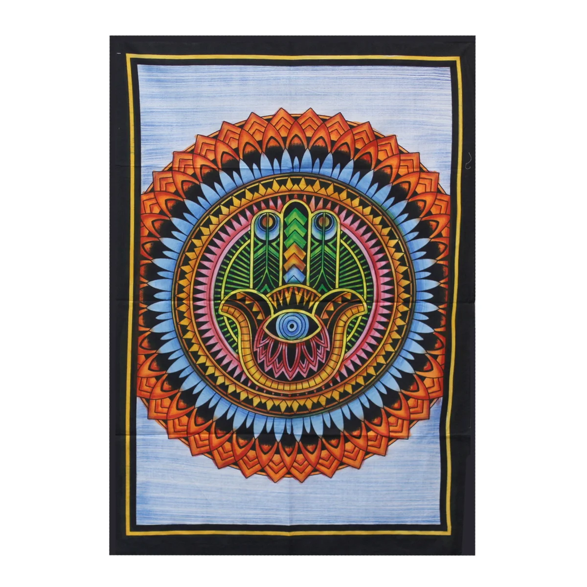 Handbrushed cotton wall hanging featuring a stylised Hamsa symbol on a white background.