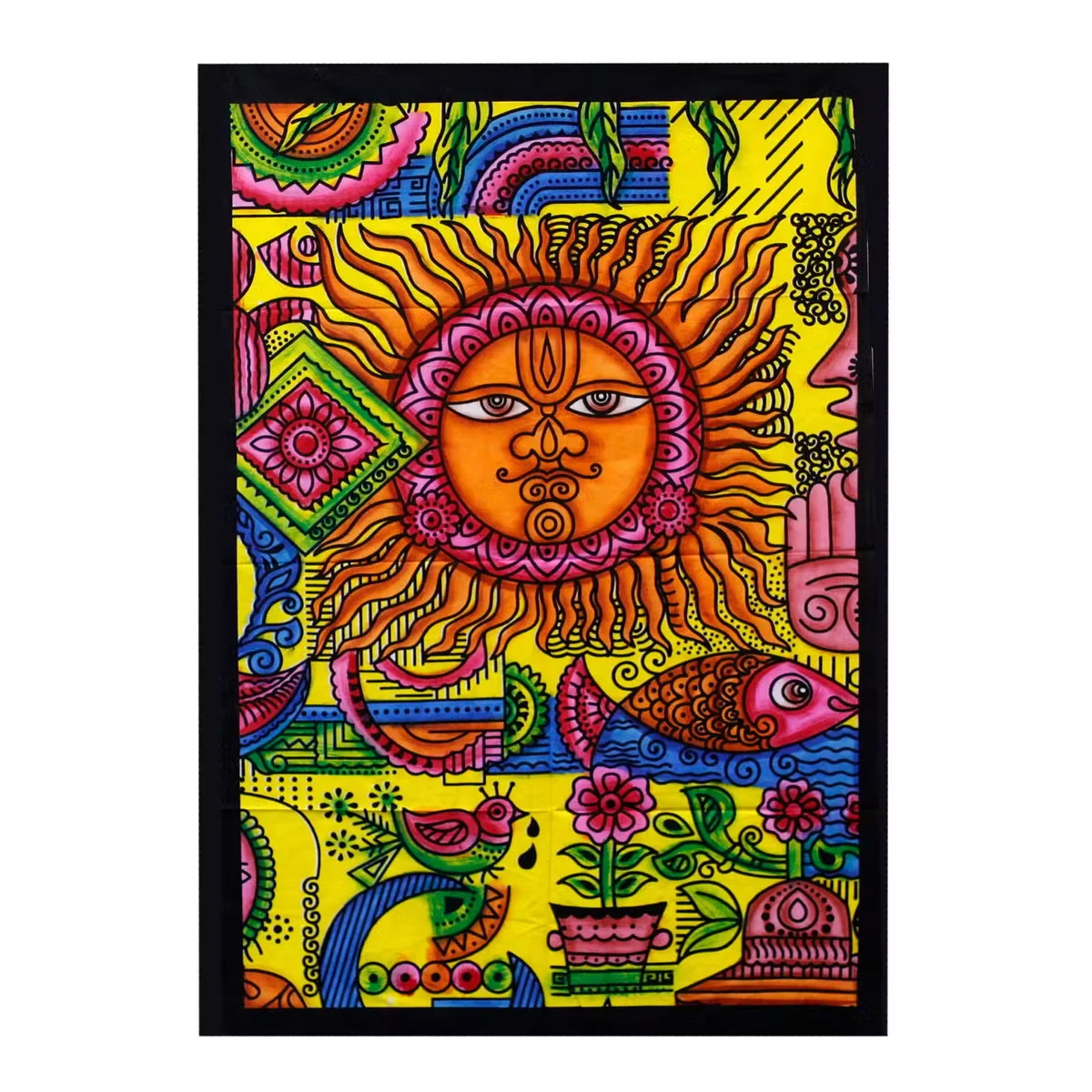 Vibrant handbrushed cotton sun wall art featuring sun illustration