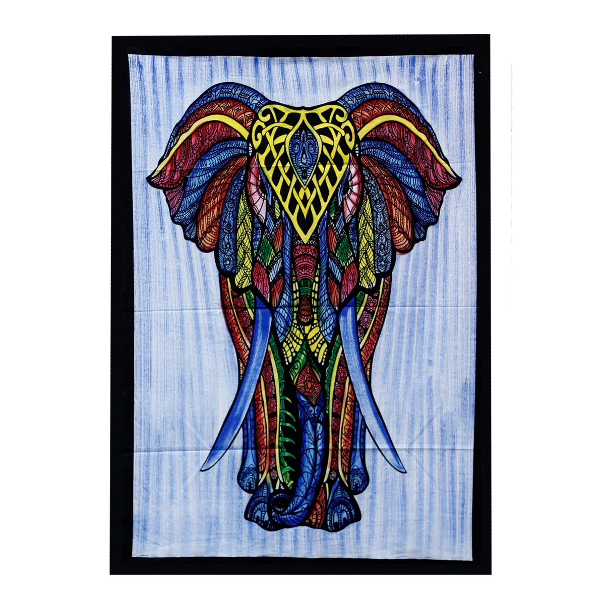 Handbrushed elephant design on cotton wall art, showcasing a stylised, dappled elephant silhouette