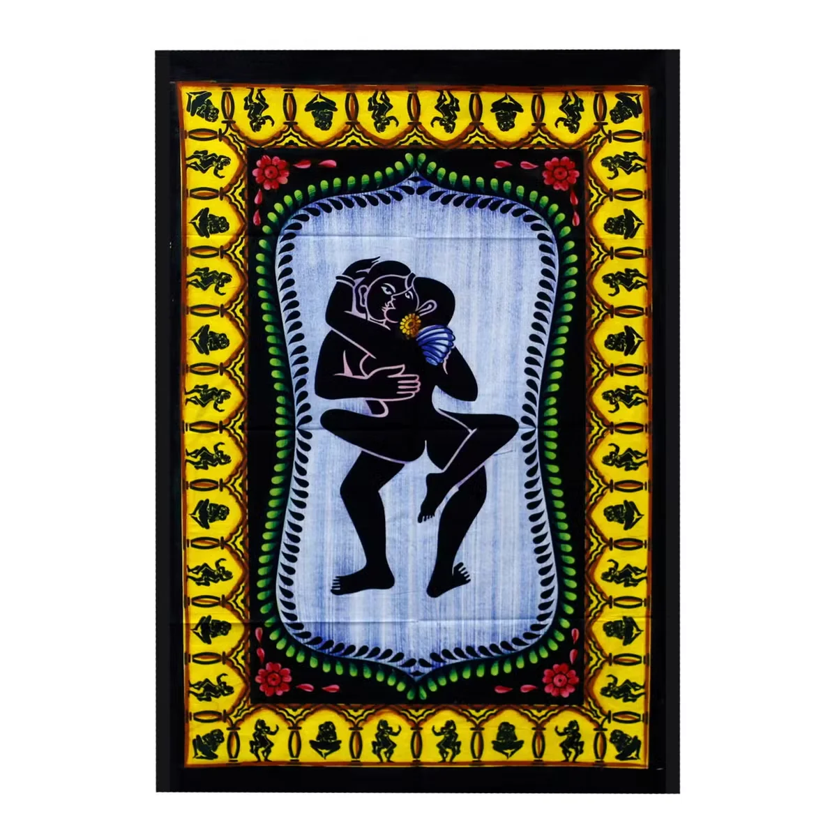 Handbrushed cotton Kamasutra wall art showing a stylised erotic illustration