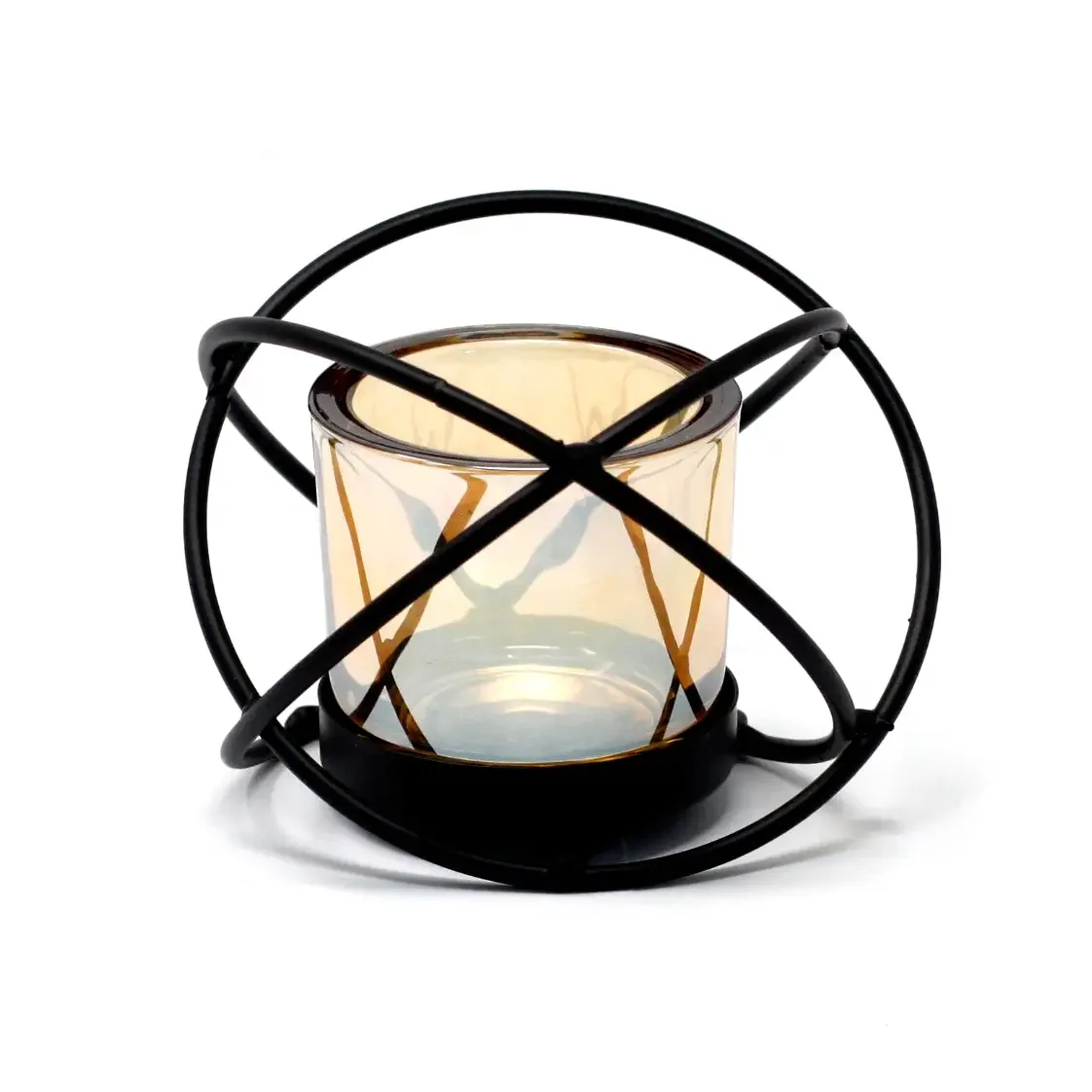 Centrepiece candle holder in iron, single cup with one ball design, sleek votive style.