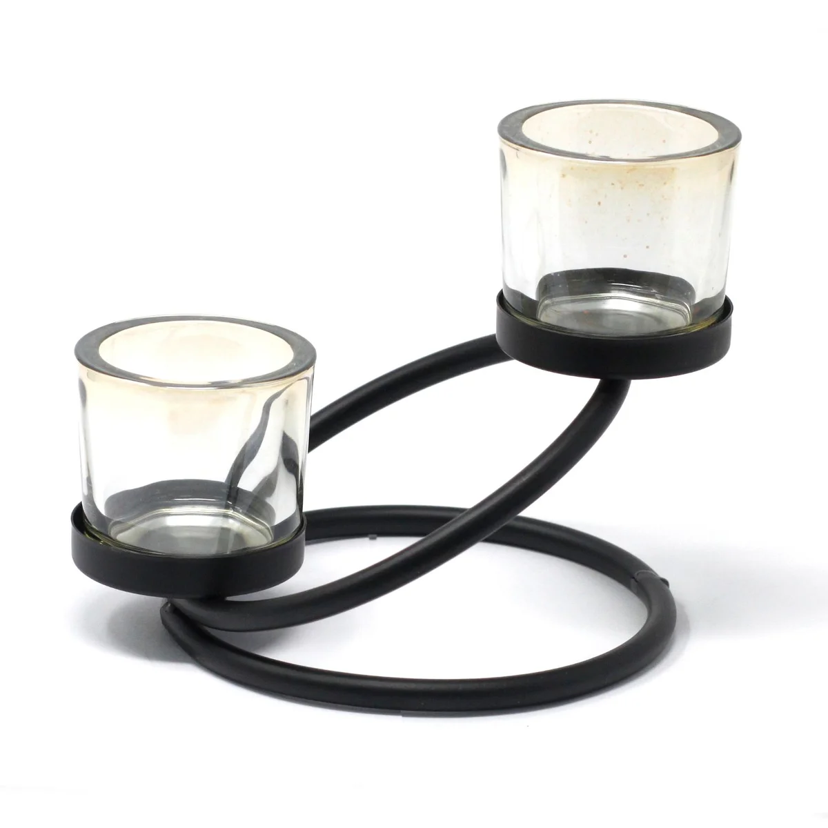 Iron votive candle holder with two cups and double step – centrepiece design.