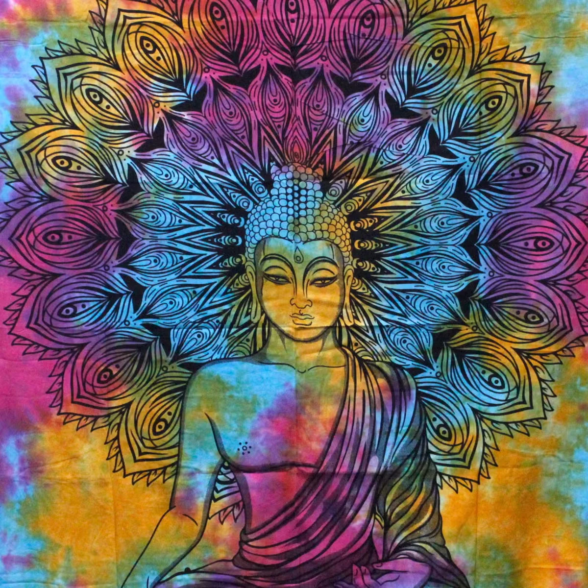 Double cotton bedspread with peaceful Buddha decor featuring a serene Buddha design, also used as wall hanging