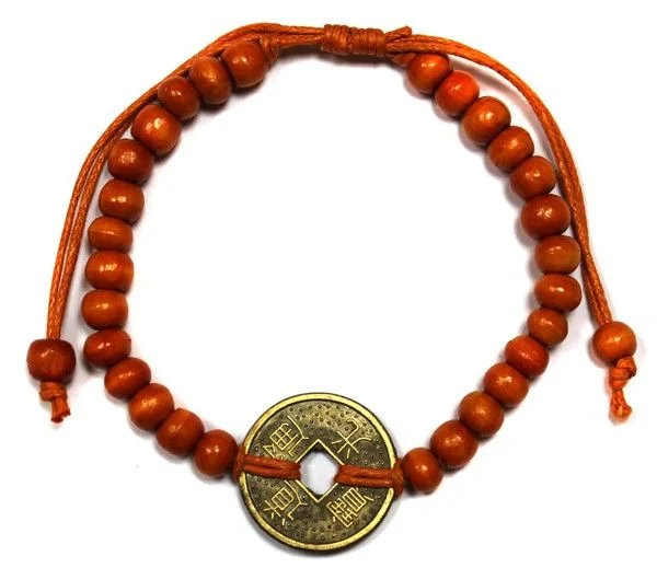 Set of orange Good Luck Feng-Shui Bracelets displayed on a white background for good fortune and style
