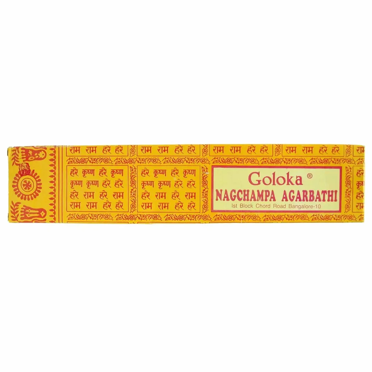 Goloka incense sticks packaging showing Goloka Nagchampa 16g box with traditional design and branding details