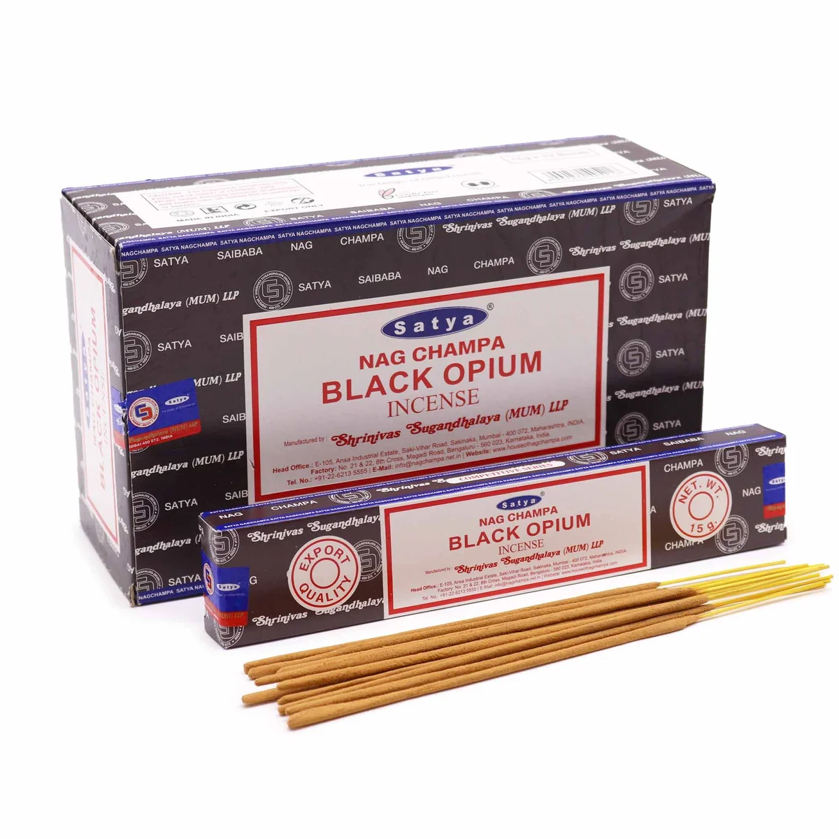Satya incense sticks Black Opium 15g pack with decorative packaging on white background