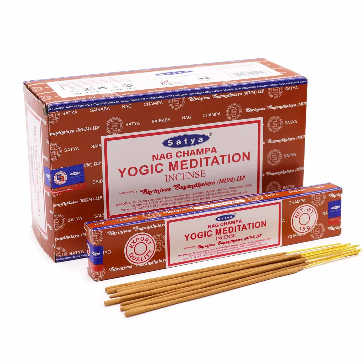 Satya incense sticks displayed in a neat arrangement for yogic meditation.