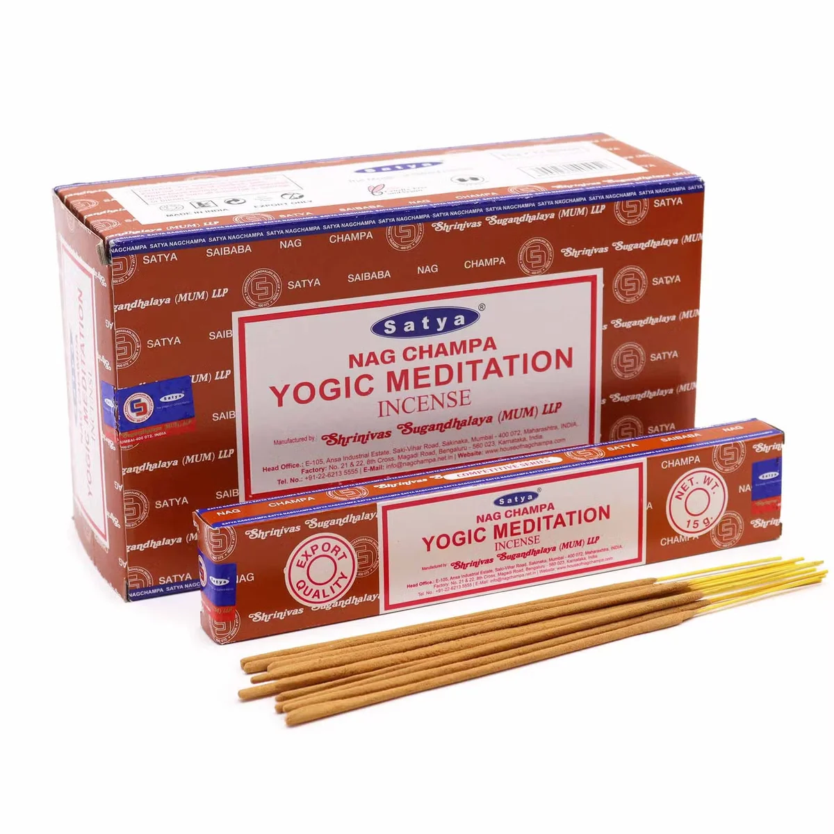 Bundle of Satya aromatic incense sticks, 15g each, displayed in a small cloth pouch.